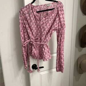 Free People Pink Floral Long Sleeve Blouse